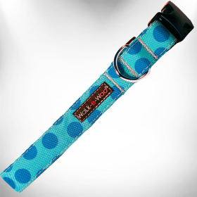 Walk-e-Woo Monotone Polka Dot Dog Collars (Color: Turquoise, size: L 1" width fits 14-25" neck)