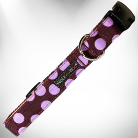 Walk-e-Woo Polka Dot Dog Collars (Color: Purple Dot on Brown, size: L 1" width fits 14-25" neck)