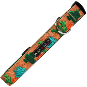 Nature-Lover Outdoor Adventure Flat Dog Collars by Walk-e-Woo (Color: Cactus Garden, size: L 1" width fits 14-25" neck)