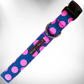 Walk-e-Woo Polka Dot Dog Collars (Color: Pink Dot on Blue, size: L 1" width fits 14-25" neck)