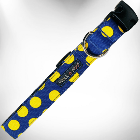 Walk-e-Woo Polka Dot Dog Collars (Color: Yellow Dot on Blue, size: L 1" width fits 14-25" neck)