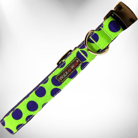 Walk-e-Woo Polka Dot Neon Dog Collars (Color: Blue Dot on Green, size: L 1" width fits 14-25" neck)