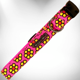 Walk-e-Woo Flower Dog Collars (Color: Yellow Daisies on Pink, size: L 1" width fits 14-25" neck)