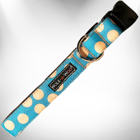 Walk-e-Woo Polka Dot Tan Dog Collars (Color: Tan Dots on Turquoise, size: L 1" width fits 14-25" neck)