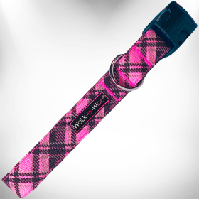 Walk-e-Woo Plaid Dog Collars (Color: Hot Pink, size: L 1" width fits 14-25" neck)