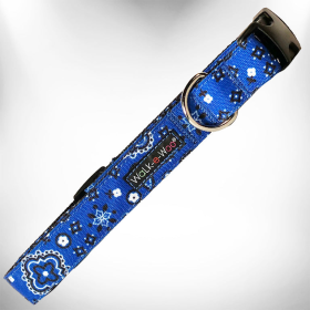 Walk-e-Woo Bandana Dog Collars (Color: Blue, size: S 3/4" width fits 10-14" neck)