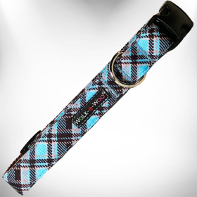 Walk-e-Woo Plaid Dog Collars (Color: Steel Blue, size: S 3/4" width fits 10-14" neck)