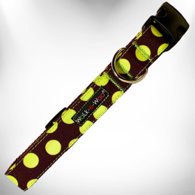 Walk-e-Woo Polka Dot Dog Collars (Color: Green Dot on Brown, size: XS 5/8" width fits 8-12" neck)