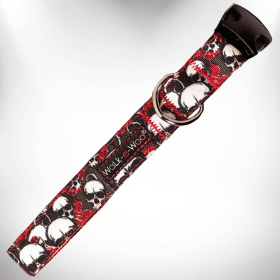 Walk-e-Woo Tattoo Dog Collars (Color: Skulls n' Roses, size: XS 5/8" width fits 8-12" neck)