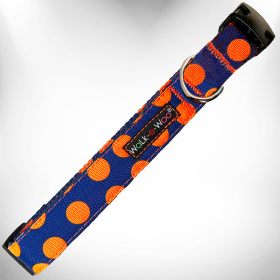 Walk-e-Woo Polka Dot Dog Collars (Color: Orange Dot on Blue, size: XS 5/8" width fits 8-12" neck)