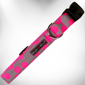 Walk-e-Woo Polka Dot Neon Dog Collars (Color: Pink Dot on Grey, size: XS 5/8" width fits 8-12" neck)