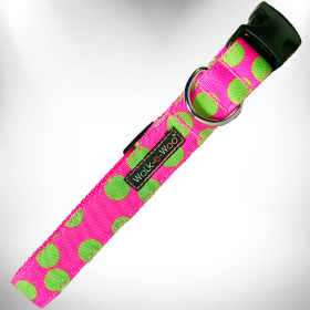 Walk-e-Woo Polka Dot Neon Dog Collars (Color: Green Dot on Pink, size: XS 5/8" width fits 8-12" neck)