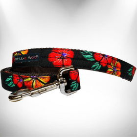 Walk-e-Woo Nature-Lover Dog Leads (Color: Flowers on Black, size: REGULAR Lead 1" width- 5' length)