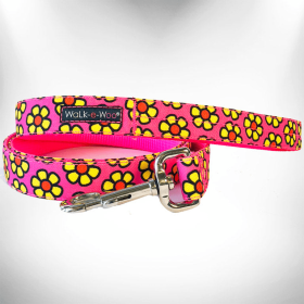 Daisies Dog Leash (Color: Yellow, size: REGULAR 1" width- 5' long)