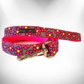 Daisies Dog Leash (Color: Pink, size: REGULAR 1" width- 5' long)