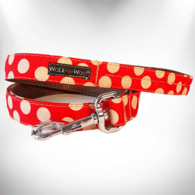 Walk-e-Woo Polka Dot Dog Leads (Color: Tan Dot on Red, size: REGULAR Lead 1" width- 5' length)