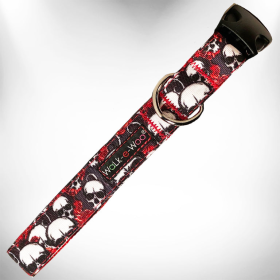 Walk-e-Woo Tattoo Dog Collars (Color: Skulls n' Roses, size: M 1" width fits 12-18" neck)