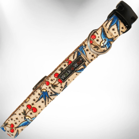 Walk-e-Woo Tattoo Dog Collars (Color: Bluebird & Cherries, size: M 1" width fits 12-18" neck)