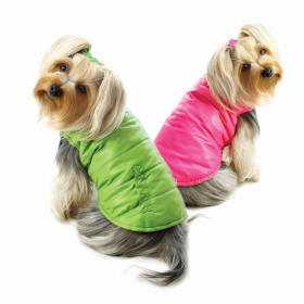 Reversible Dog Parka Vest with Ruffle Trims (Color: Lime/Pink, size: XS)