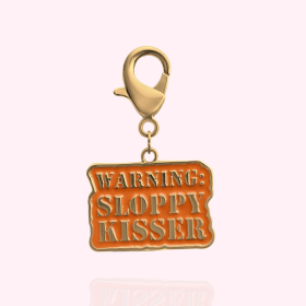 "Warning: Sloppy Kisser" Dog Collar Charm (Color: Gold)