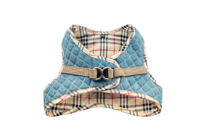 Step-In Denim Dog Harness (Color: Denim & Beige Plaid, size: XS)