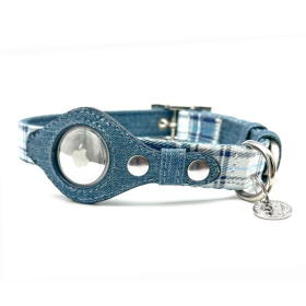 Urban Dog Stars AirTag Dog Collar (Color: Blue Plaid & Denim, size: medium)