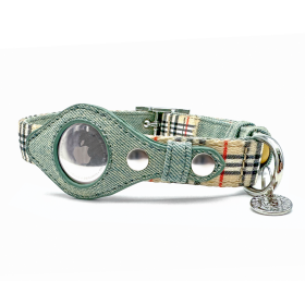 Urban Dog Stars AirTag Dog Collar (Color: Beige Plaid & Denim, size: XS)