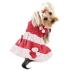 Red & White Polka Dots Dog Sundress with Contrasting Flowers (Color: Red/White, size: XS)