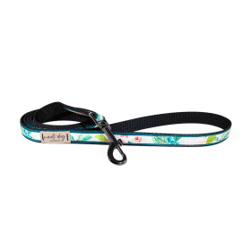 Magnolia Watercolor Spring Floral Ribbon Dog Leash (Color: Black Gunmetal)