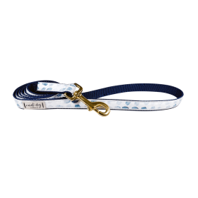 Raindrop Spring Watercolor Blue Herringbone Ribbon Dog Leash (Color: Black Gunmetal)