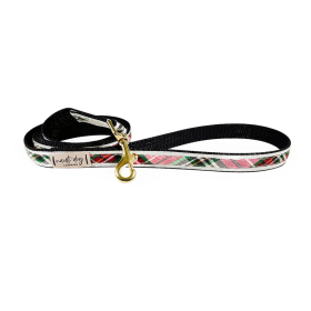 Sullivan Christmas Scottish Red & Green Tartan Plaid Ribbon Dog Leash (Color: Black Gunmetal)