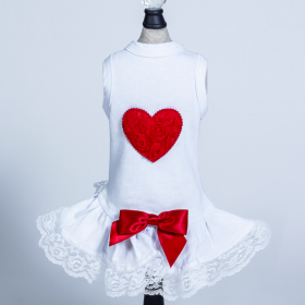 Laced Puff Heart Dog Dress (Color: Red, size: XXS)