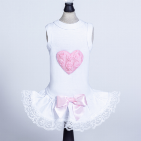 Laced Puff Heart Dog Dress (Color: Pink, size: XXS)