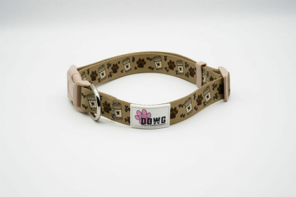 The Dowg Nylon Dog Collar (Color: Caffeine and Canines, size: Small/Medium)