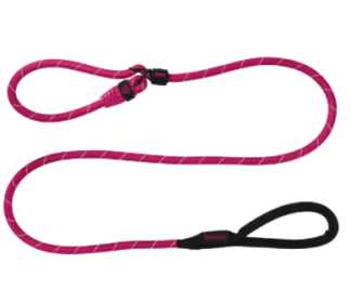 Doco Reflective Rope Slip Dog Leash with Black Nylon Handle (Color: Raspberry Pink, size: small)