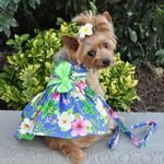 Blue Lagoon Hawaiian Hibiscus Dog Dress with Matching Leash (size: X-Small)