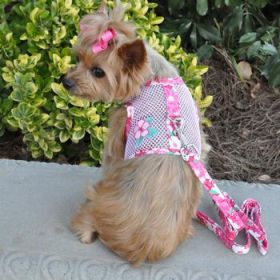 Cool Mesh Dog Harness with Leash (Color: Hawaiian Hibiscus Pink, size: small)