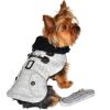 Grey Herringbone Designer Harness Dog Coat and Matching Leash