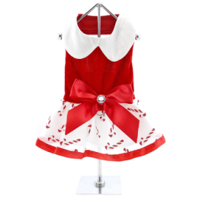 Holiday Dog Harness Dress (Color: Candy Canes, size: X-Large)